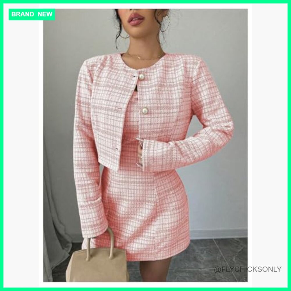 Polyester Plaid Cropped Jacket And Sleeveless Min… - image 4